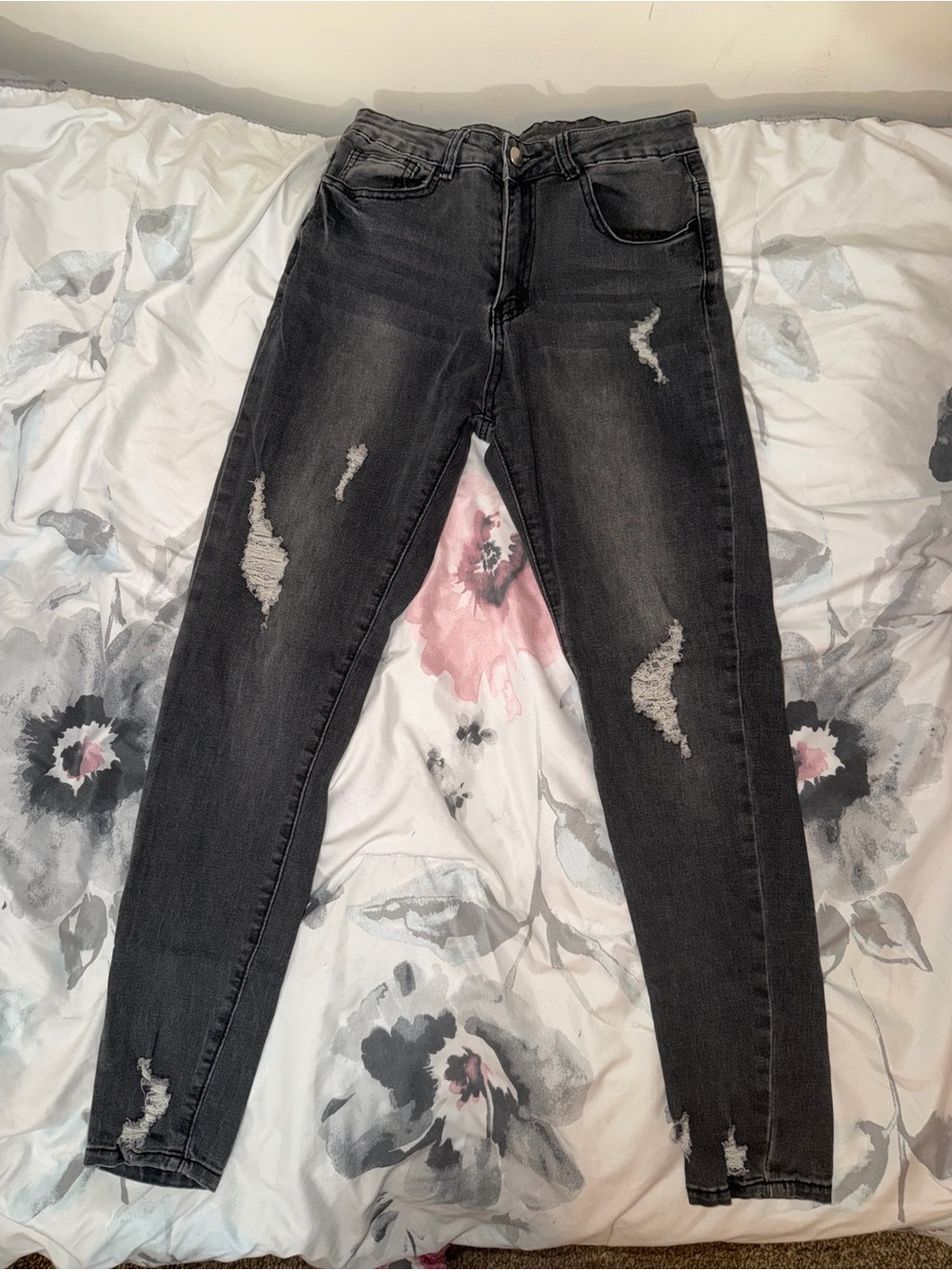 SHEIN Black Distressed High-Rise Skinny Jeans